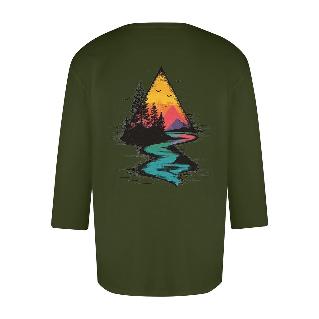 Men's casual and fashionable printed collar three-quarter sleeve top T-shirt