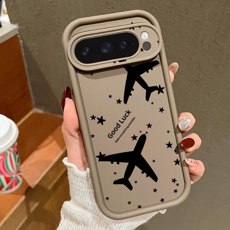 Airplane Stars Pattern Matte TPU Case For Google Pixel 9 Pro XL 8A 8 Pro 7A Shockproof Soft Silicone Lens Protection Phone Cover