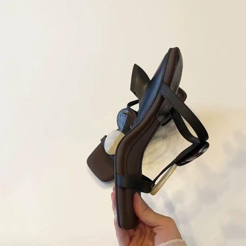 

Fashion Shaped Heel Liangtuo Women s Fashion Square Toe Open Toe Slim Strap Anti-slip Wear-resistant Kitten Heel Shoes 40 чёрный