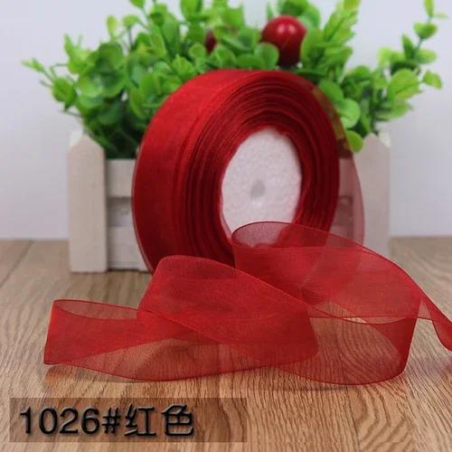 50yards 25mm Organza Chiffon Ribbons Wedding Party Decoration Handmade Ribbon Gift Wrapping Hair Hat Bows DIY Cloth Accessory