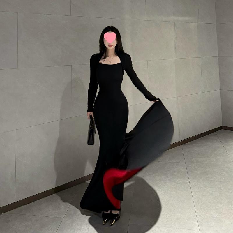 

Elegant Velvet Fishtail Skirt: Autumn/Winter, Slimming Lotus Square Neck M (50-57.5 kg)