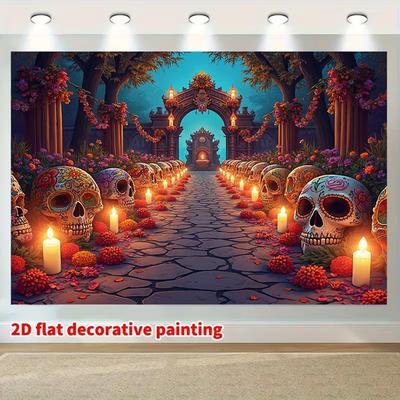 2D Day of the Dead Skulls Print Backdrop for Dia De Los Muertos Celebrations