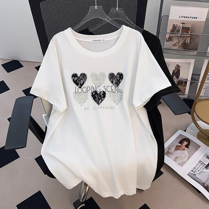 

Women s Plus Size Mid-Length Loose-Fit Round Neck T-Shirt, Short Sleeves, Available in Sizes 200/300/350 Jin. 4XL чёрный