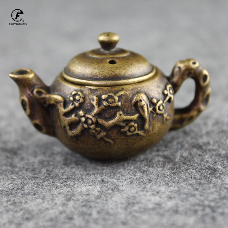 TeaPet Decoration Mini Small Plum Blossom Teapot Brass Bronze Pots Incense Burner Desk Decoration Home Decor Ornament Palm Gift