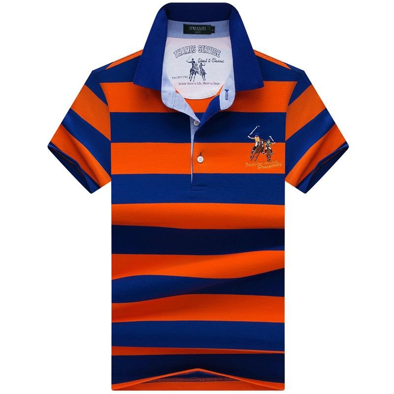 TrendHub Striped Polo Shirt Men Short Sleeve Business Casual Polo Shirt Gent Slim Fit Cotton Breathable Fashion Polo