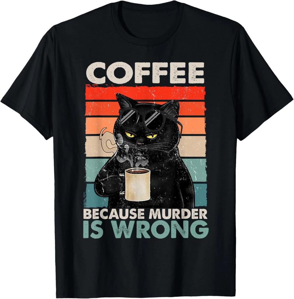 Vintage Coffee Because Murder Is Wrongs Essential Cat Lover Gift Unisex T-Shirt