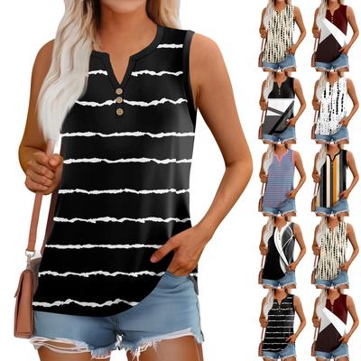 Women's Summer Vest Loose Solid Color Button V-Neck Casual Sleeveless Shirt Tops