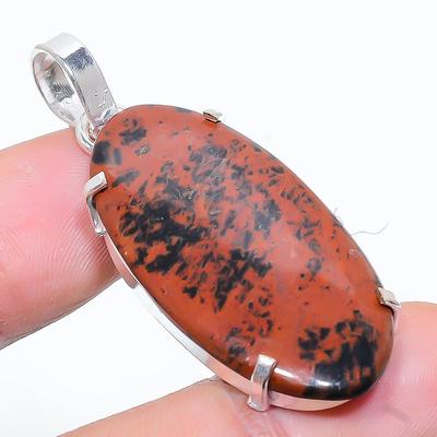 Pingente de prata esterlina 925 com pedra preciosa de obsidiana mogno natural 1,89" u6o22