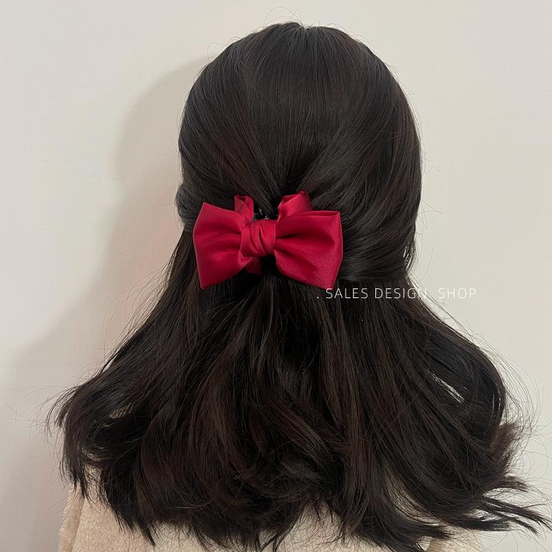 Koreanische Satin-Schleifen-Klammer: Elegantes Retro-Mode-Haaraccessoire für Damen