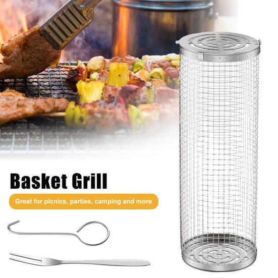 

Корзина для барбекю с плотной сеткой, открывающаяся крышка, прочная проволочная подставка, легко заполняется, термостойкая антикоррозийная клетка для барбекю, кухонный инструмент