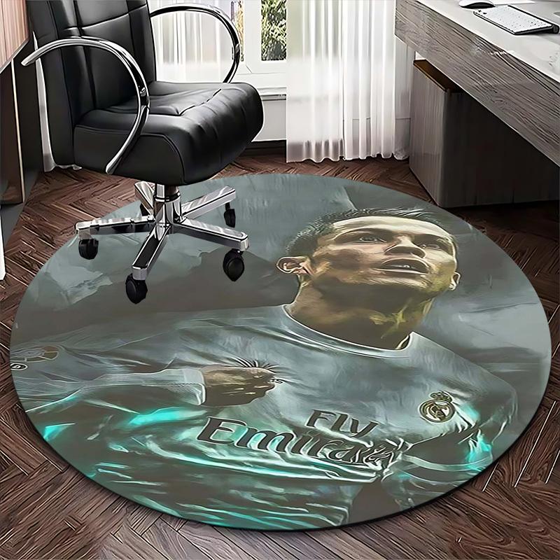 1pz Cristiano Ronaldo Real Madrid Fly Emirates Tappeto Rotondo Design Anime Tappetino per Sedia, Tappeto Antiscivolo per Ufficio, Decorazione Casa, So