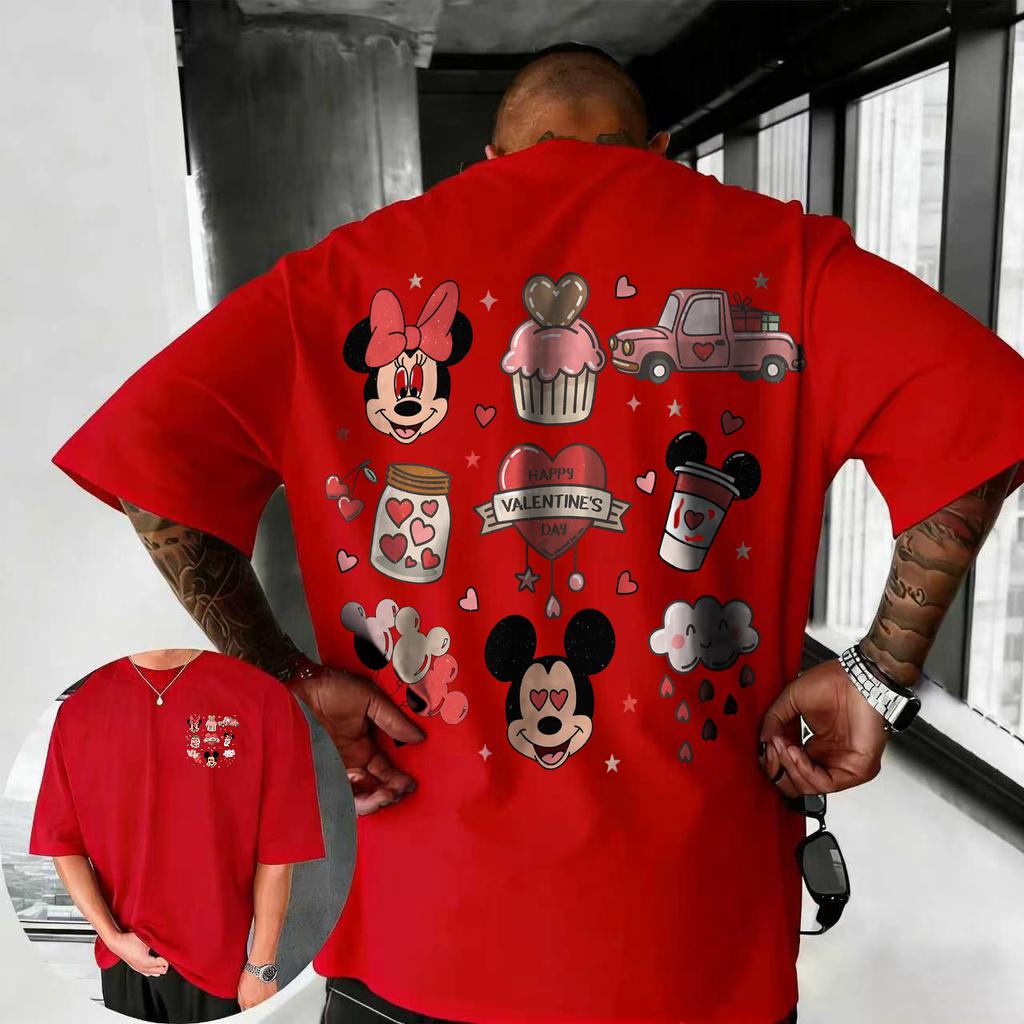 Letní 2026 Disney Roztomilé Tričko s Potiskem Mickey Mouse 100% Čistá Bavlna Krátký Rukáv Ležérní Volné Prodyšné Horní Díl Unisex