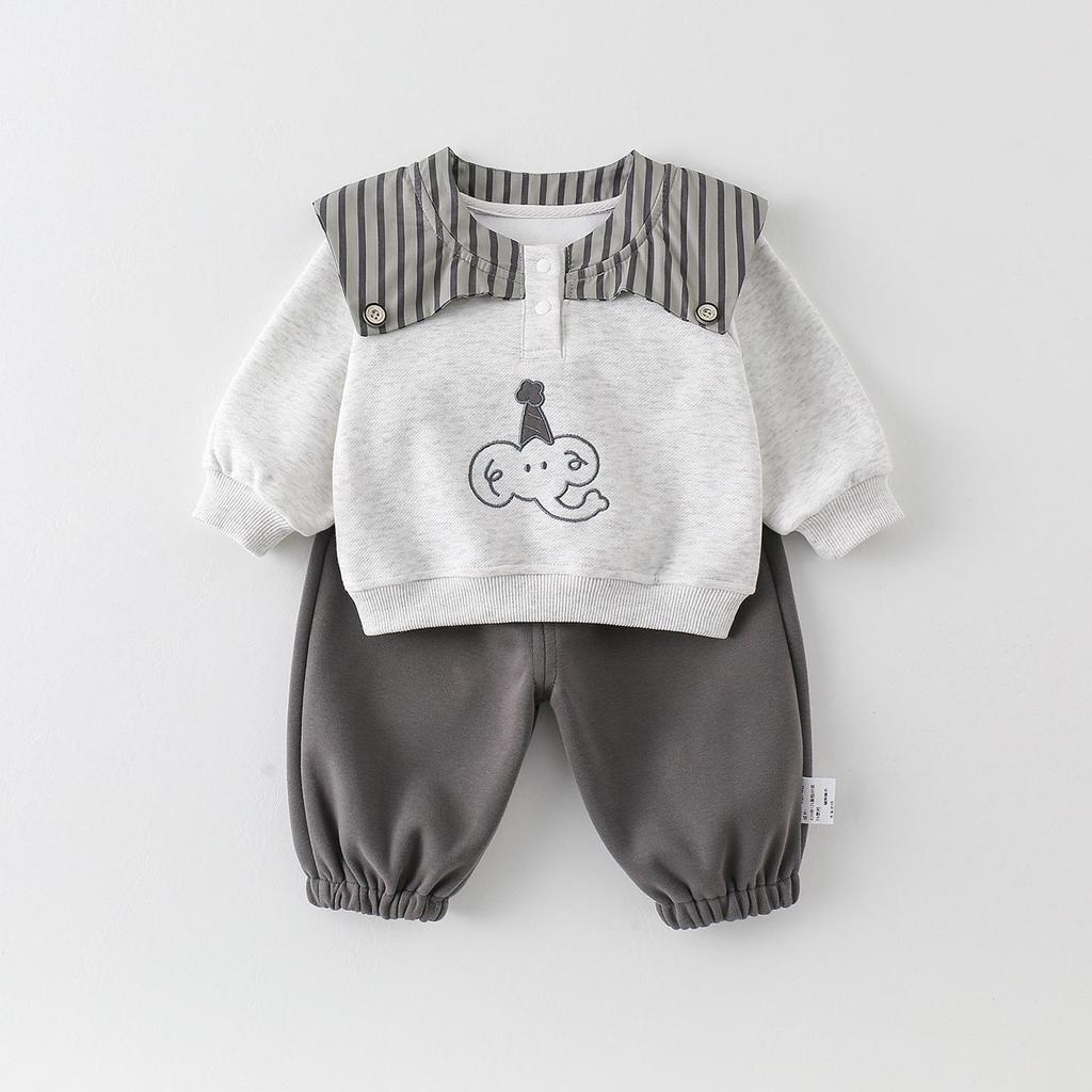 Boys' Stylish Spring/Autumn Korean Hoodie Two-Piece Set for Toddlers