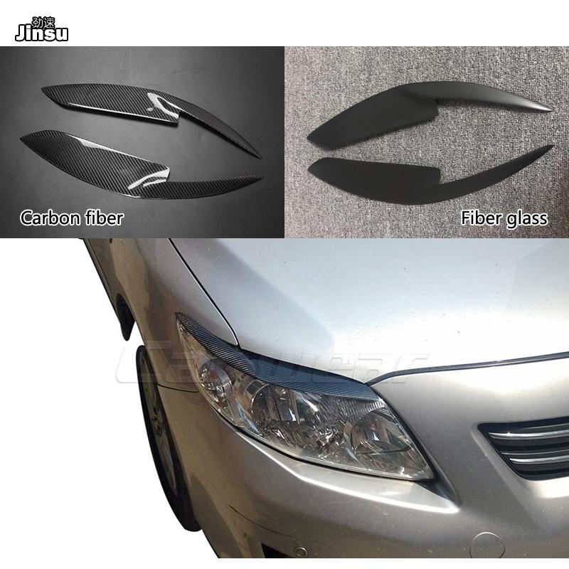 Carbon Fiber Car Headlight Eyebrow Cover Trim Sticker Head Lamp Eyelid For Toyota Corolla 10th 2007 - 2009 Fiber Glass Eyebrow