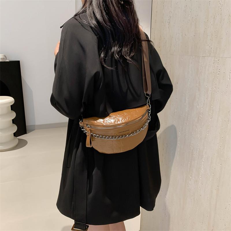 Crocodile Pattern Chain Chest Bag for Women PU Leather Casual Fanny Pack Waist Bag Shoulder Bags Crossbody Bag