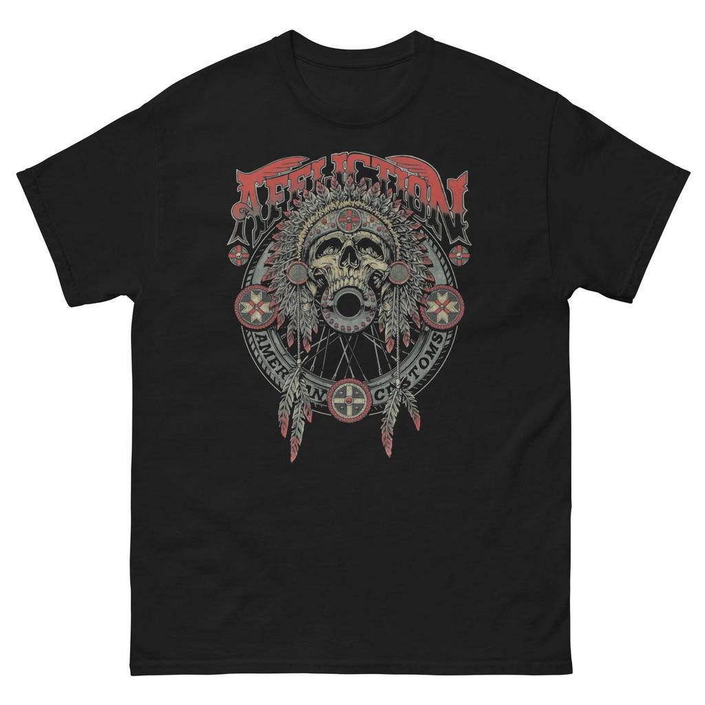 Xtreme Affliction Style Skull Headdress Biker Tee Y2K Tattoo Graphic Shirt