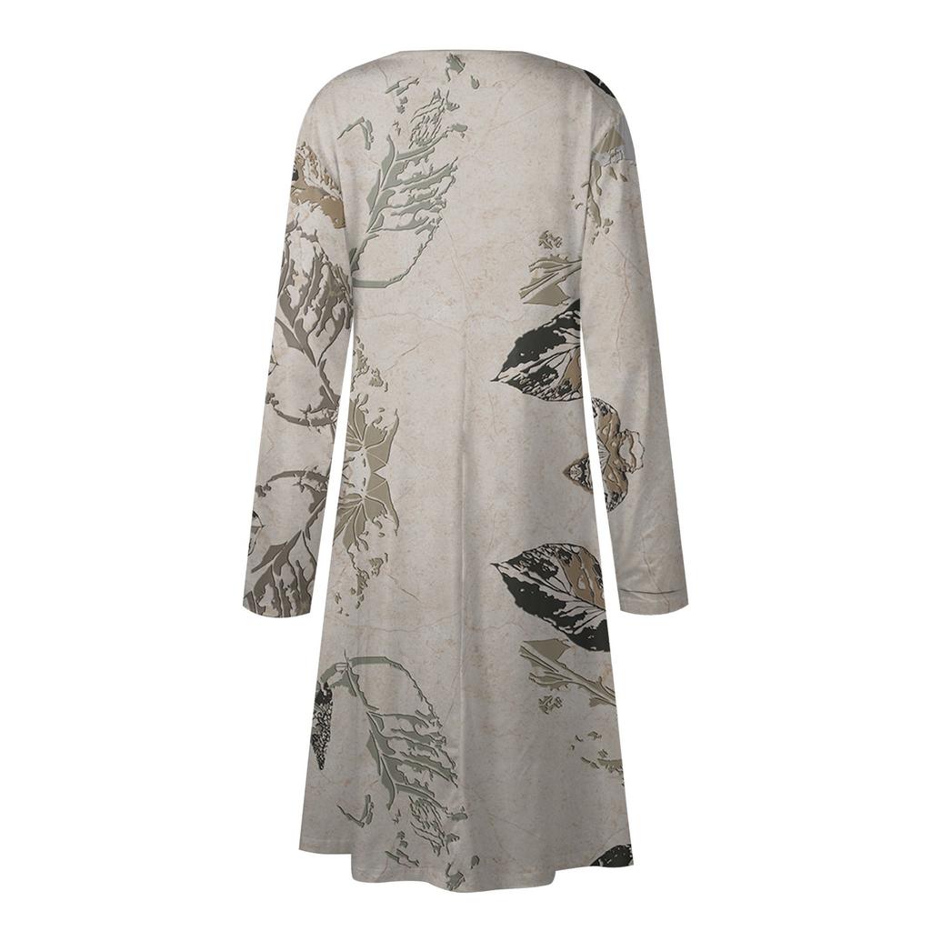 Robe décontractée à manches longues pour femmes, pull imprimé à col rond, coupe ajustée