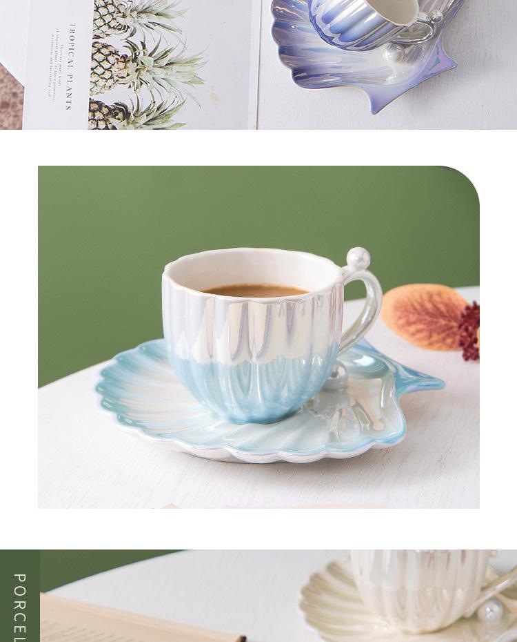 Set Tazza e Sottotazza in Ceramica con Conchiglie: Tazza leggera in madreperla per la casa – Elegante regalo souvenir di lusso