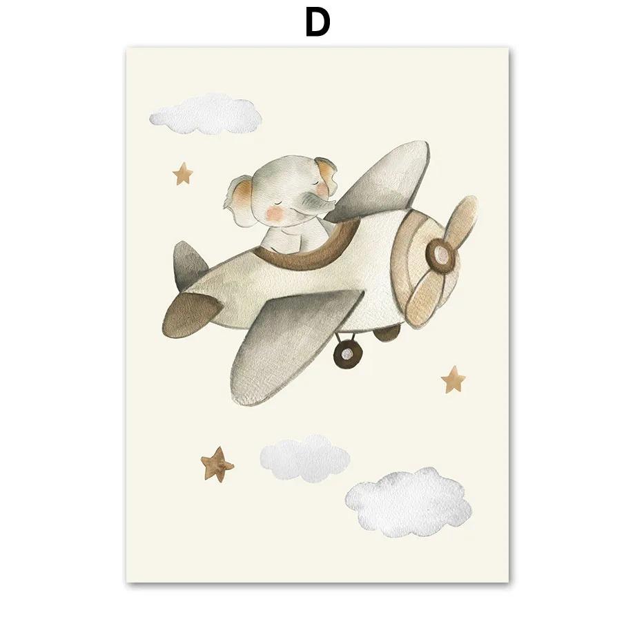 Jungle Animal Giraffe Lion Hot Air Balloon Airplane Wall Art Canvas Painting Posters And Prints Picture For Baby Kids Room Decor