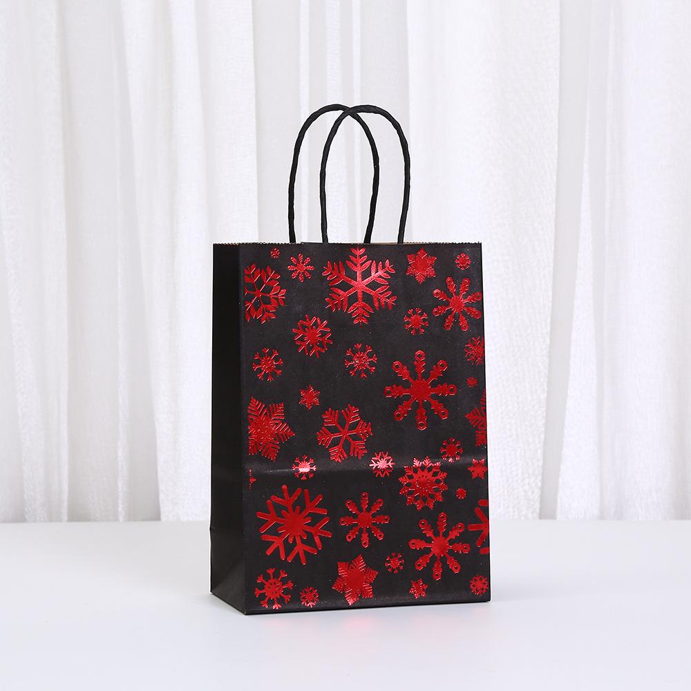 12/30pcs Christmas Black Red Foil Paper Tote Bags Reusable Gift Favor Bags for Holiday Packaging Candy Cookies Retail Party