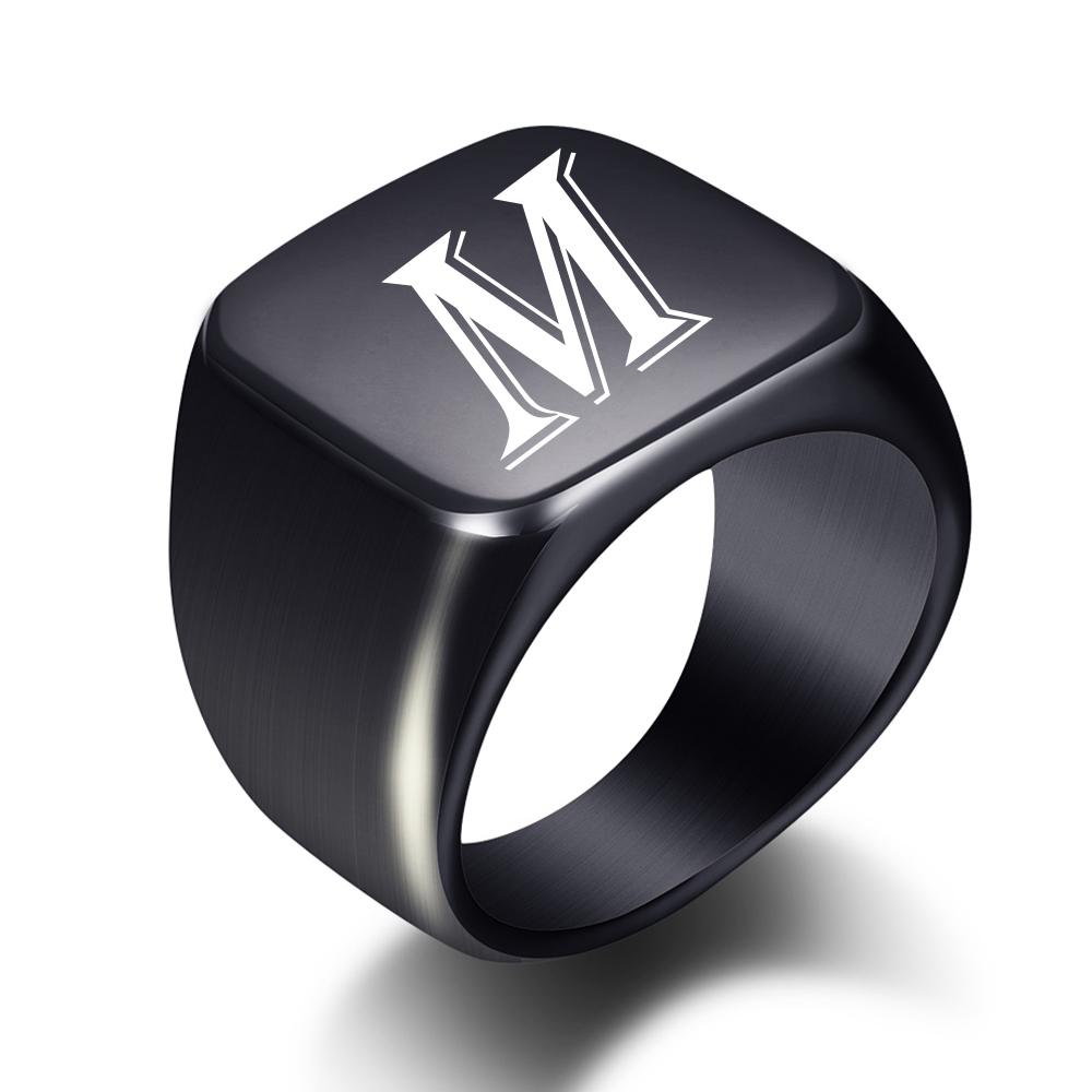 2025 Minimalist 26-Letter Smooth Titanium Steel Ring, Stainless Steel, 18MM Wide, Unisex