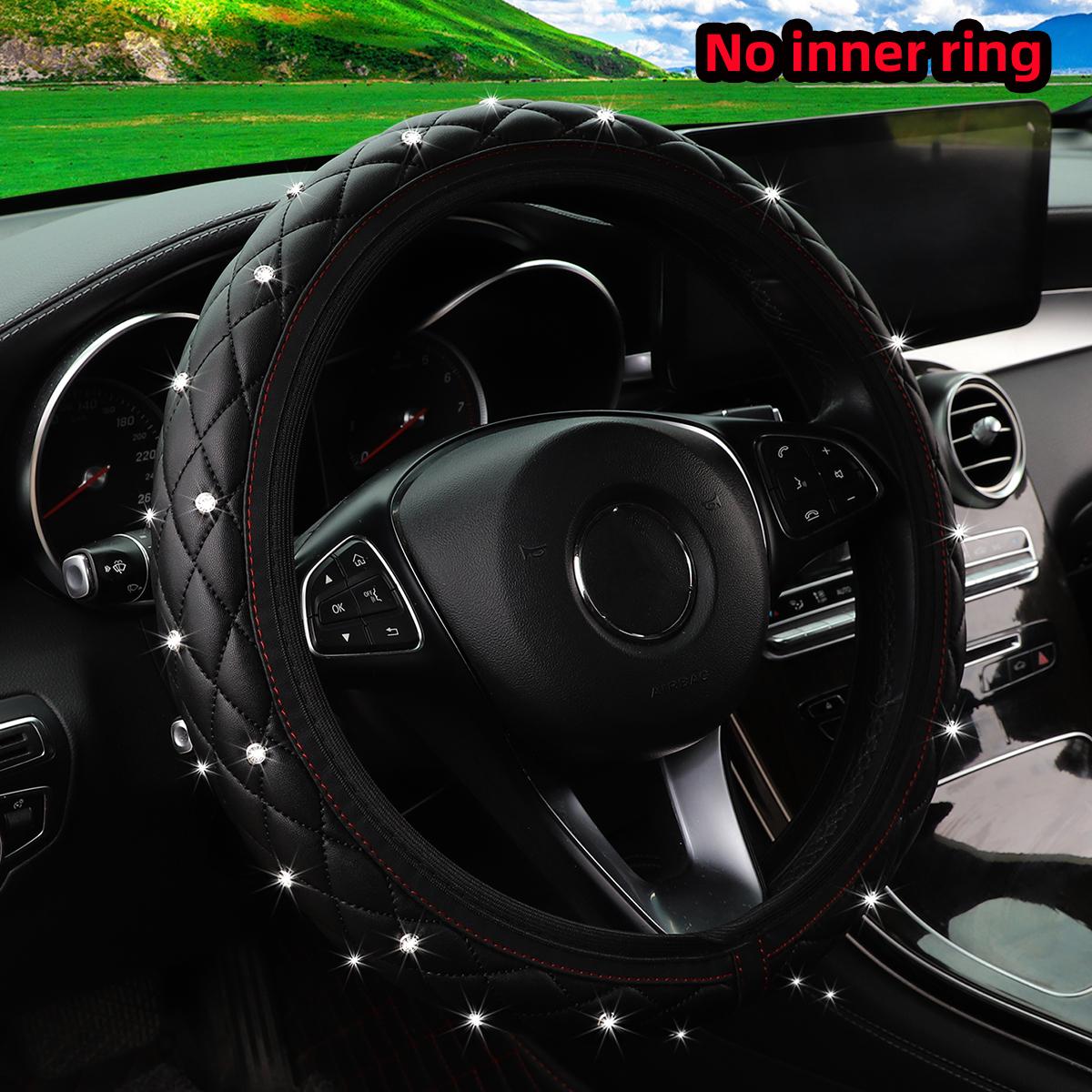 

1 вышитая стерео оплетка на руль автомобиля из ПУ кожи, инкрустированная стразами, Блингблинг, для 14,5-15 дюймов, автомобильные принадлежности чёрный