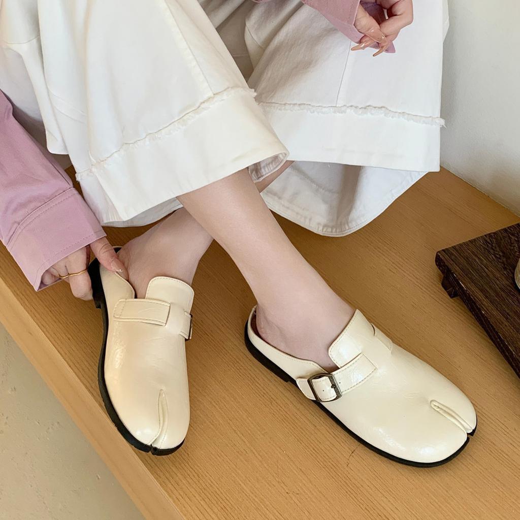 Fashion IPPEUM Flats Shoes For Women Mules PU Leather Split Toe Slippers 2025 New Summer Loafers