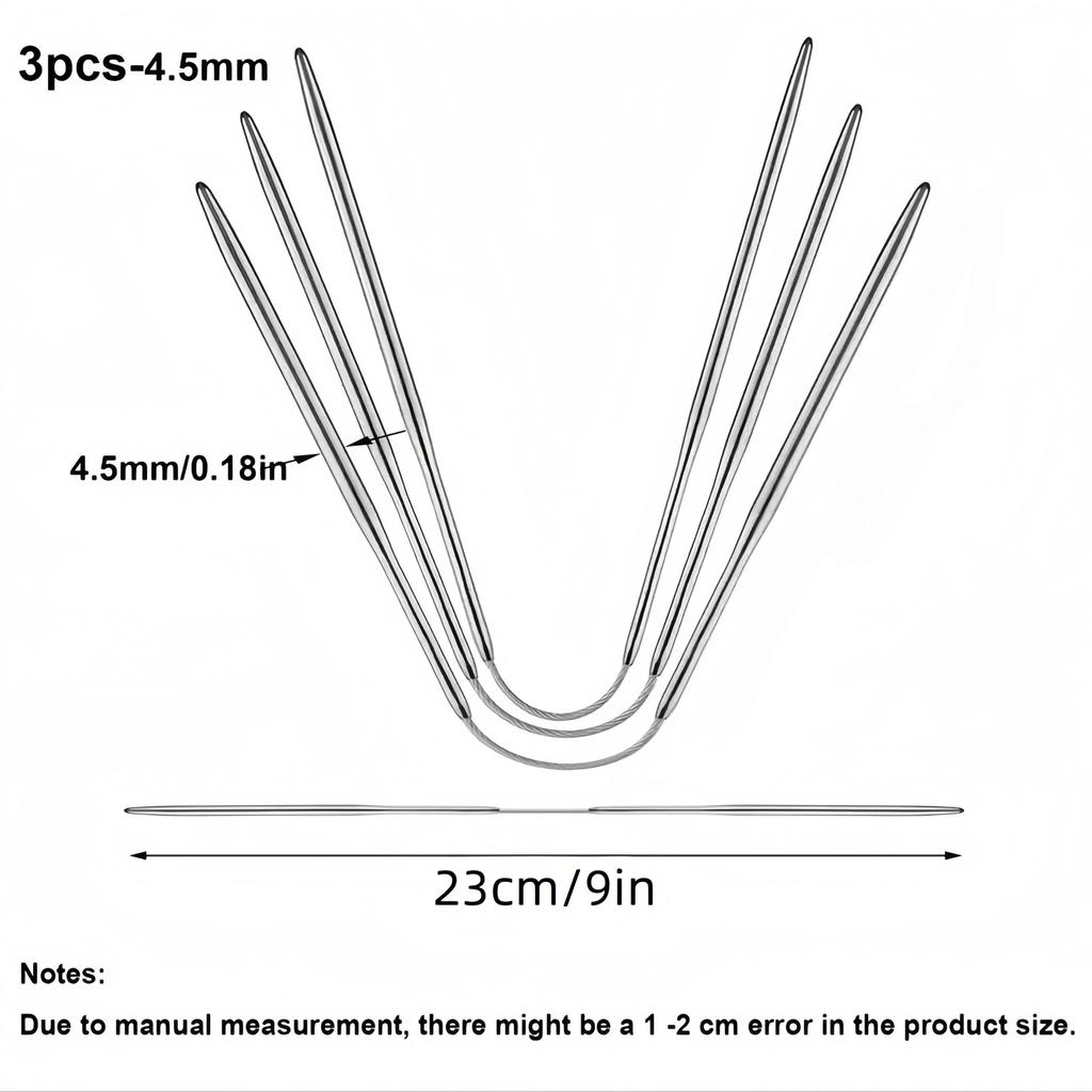 3 Stk./Set Flexible Stricknadeln mit Doppelspitze für Socken, Mützen, Fäustlinge, Handschuhe, Runde Stricknadeln Gut für Anfänger Metall-Sockennadeln