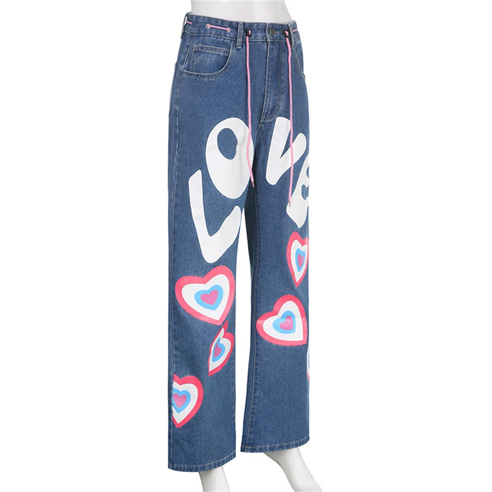 Свободные джинсы в пол с принтом Love Print для девочек — фото 8