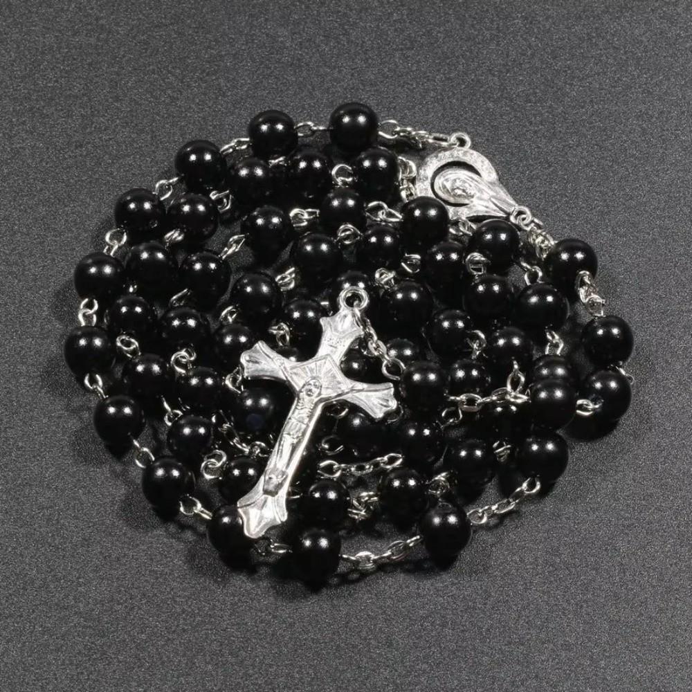 Handgefertigte Perlen Rosenkranzperlen Anhängerkette Vintage Stil Religiöse Anhänger Christlicher Schmuck