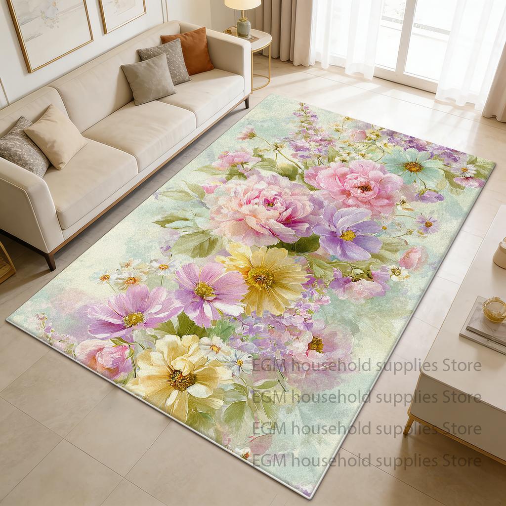 Flower Pastoral Printed Mat Home Decor Entrance Door Customizable Carpet Luxury Living Room Study Non-slip Washable Rugs Kitchen