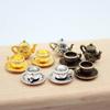 Mini Metal Golden Teapot Coffee Pot Dollhouse Kitchen Simulation Miniatures Shooting Scene Small Decor Ornament