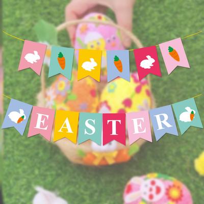 Decoración Fiesta de Pascua Bandera de Papel Tira Feliz Pascua Banner Conejo Zanahoria Guirnalda Personalizado