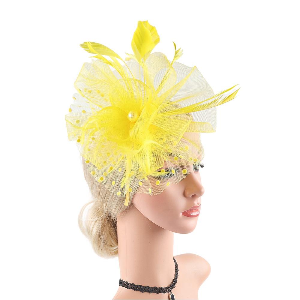 Vintage Flower Mesh Fascinators Hat with Hair Clip Feathers Derby Hat 1920s Clip Headwear Women