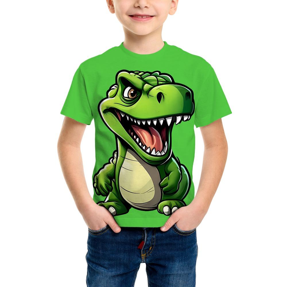 Boys' fashionable 3D printed T-shirt - short sleeved round neck casual street wear, suitable for young people's bicycle design