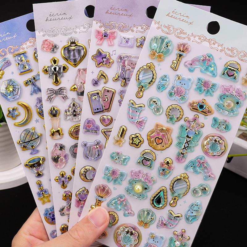 Cute  3D Relief Stickers Cute Aesthetic Stickers Creative Magic Wand Gem Diamond Stickers Shiny Decoration Stickers