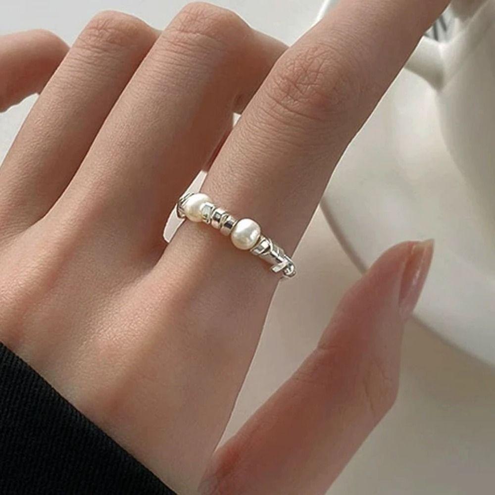 Vintage Minimalist Design Rings Light Luxury Personality Rings Elegant Pearl Finger Rings  Party