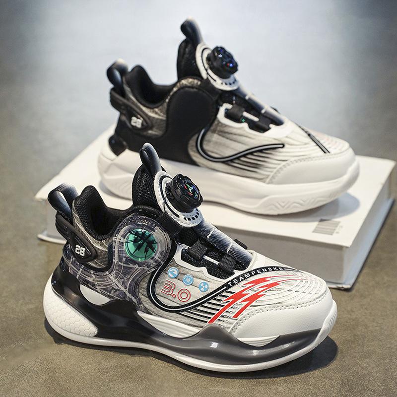 Leather 2025 children's and students' sports shoes running shoes training autumn boys' popular basketball shoes middle and older children's soft soles