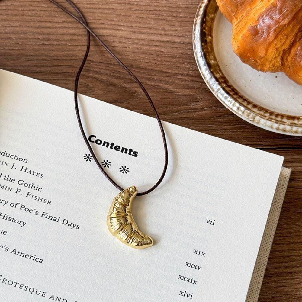 Minority Design Croissant Pendant Necklace Bread Long Sweater Chain Rope Chain Necklace  Female