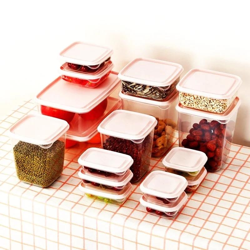 17/pcs Food Storage Box Kitchen Finishing Storage Sealed Box Refrigerator Storage Box