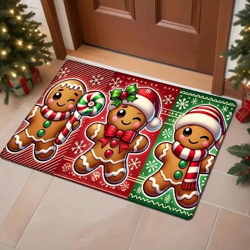 Zerbino Stampato Omino di Pan di Zenzero Natalizio Zerbino Antiscivolo per Ingresso Tappeto per Decorazione Casa per Soggiorno Tappeti Tappeto per Pavimento del Bagno