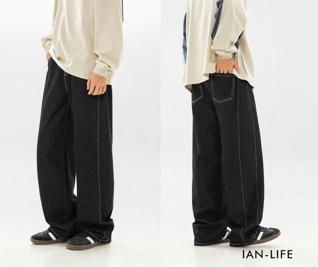 Jean Large Large Baggy Lâche Taille 2XL IAN-LIFE Jeans pour Homme, Pantalon, Silhouette, Pantalon, Coupe, Noir,