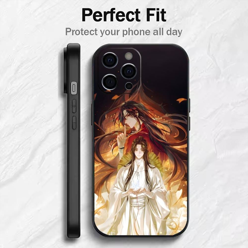 Anime Hua-Cheng TGCF Phone Case For iPhone17,16,15,14,13,12 Plus,Max Soft Silicone Black Cover