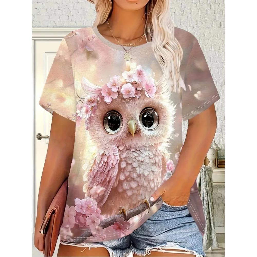 Summer Fashion Owl 3D Printing Casual Women's Short Sleeve T-Shirt Loose Oversized Comfortable T-Shirt