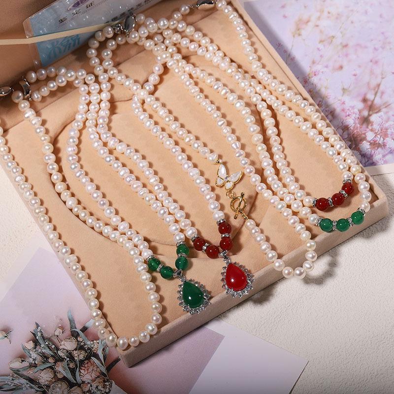 Zhuji Freshwater Pearl Necklace Set: Women's Three-Piece Choker Gift for Mom Mother's Day Live