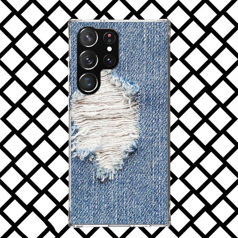 Retro Denim Embrpoidery Phone Case for Samsung Galaxy S26 S25 Edge S24 S23 Ultra S22 Plus S21 FE S20 + Soft Cover Print Fundas G