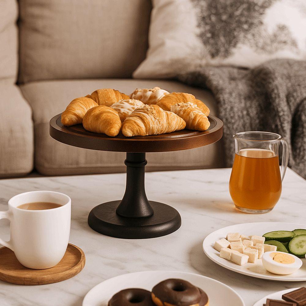 Circular Shape Wooden Cake Stand 8 Inch Fruit Snacks Storage Tray  Kitchen