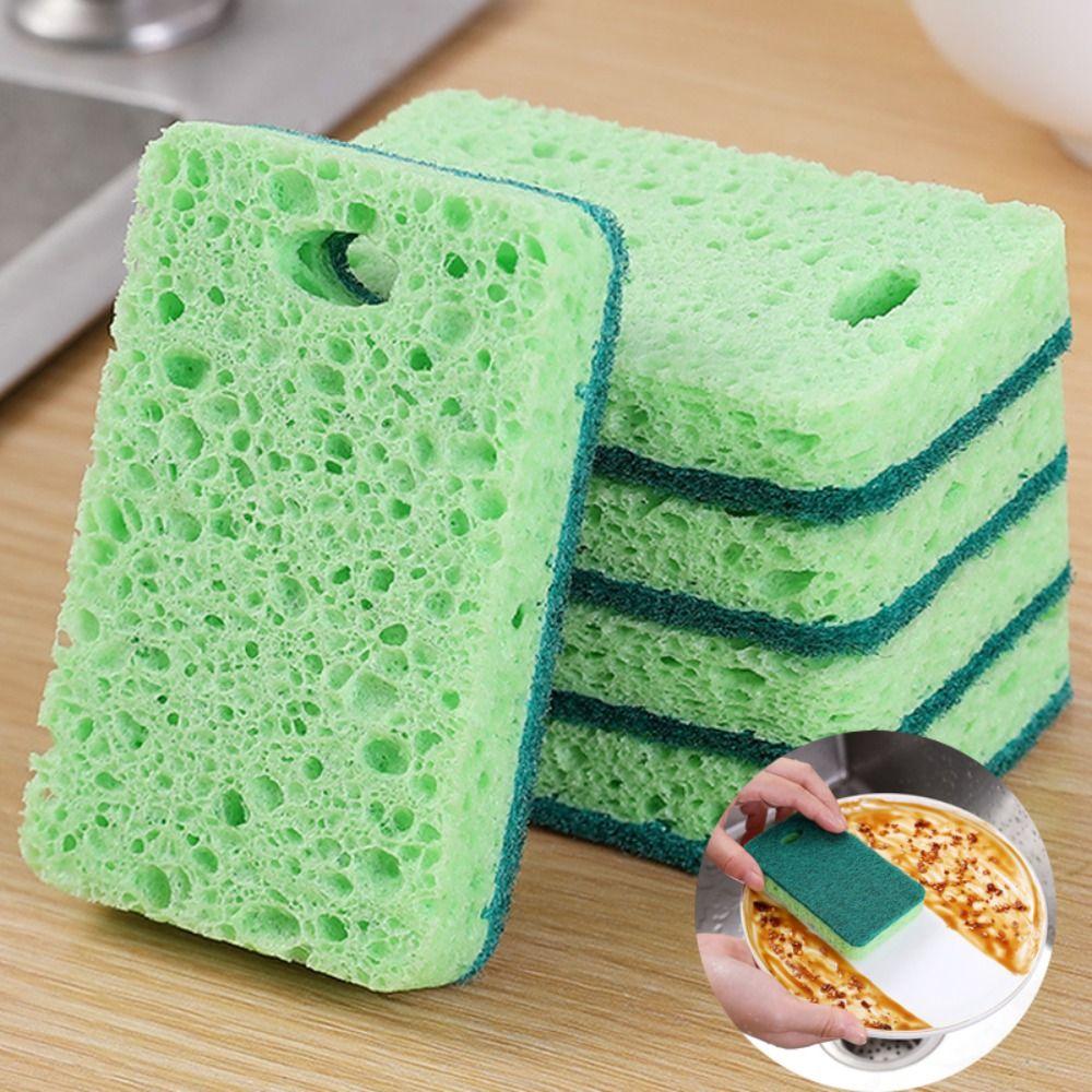 5Pcs Scratch-Free Wood Pulp Dishwashing Sponge Descaling Cleaning Rub Kitchen Sink Cleaning