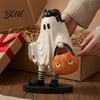 Desktop Figurine Decoration Cute Ghost Statue Resin Black Cat Holding Pumpkin Bucket Ornament Creative Carvings Halloween for Home Holiday