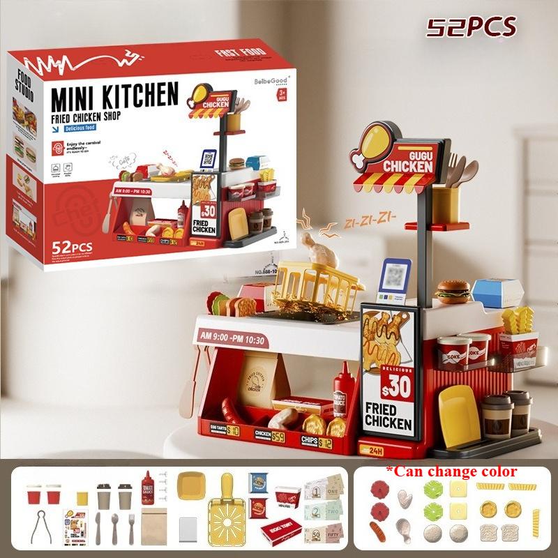 

Mini Kids Kitchen Food Play Set Simulated Seafood Fast Food Restaurant Toy with Cash Register with Color-Changing Food Sound